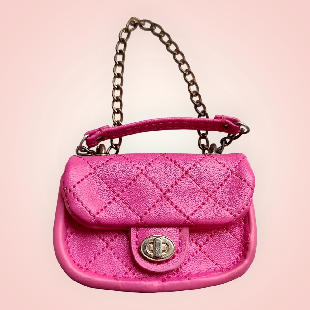 Mini Doll Handbag Hot Pink Quilted Purse Metal Chain Magnetic Closure Accessory